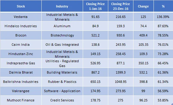 2016 in Review: The Top 10 Large Cap Performers!