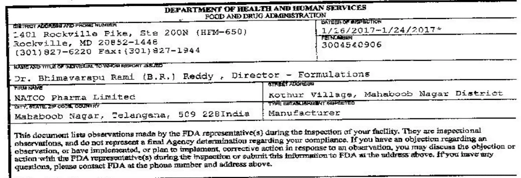 We Reveal The Observations Made By US FDA’s Inspection Of Natco's Kothur Facility