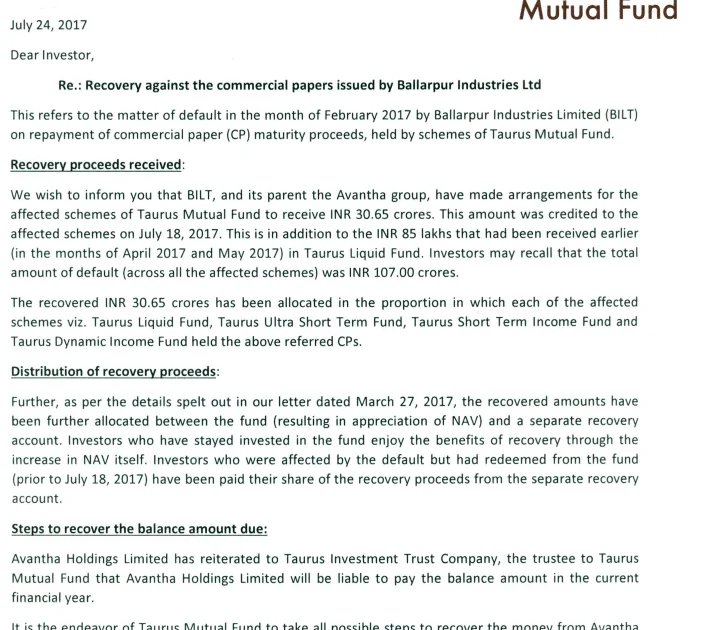 Taurus Funds get 30% of the Defaulted Ballarpur Debt, Banks Take Over the Distressed Paper Company